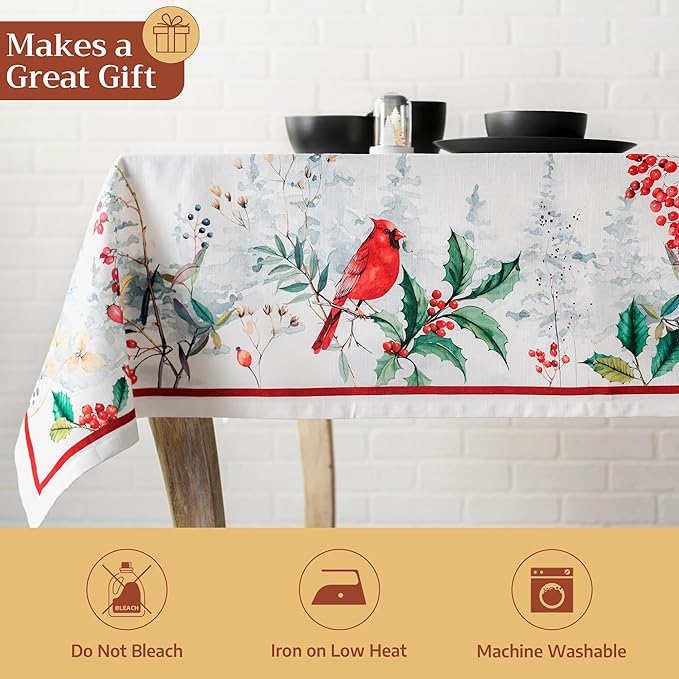 Maison d' Hermine Table Cloth Rectangle Table 100% Cotton 60 x 120 Inches Fall Tablecloth Reusable Everyday Use for Thanksgiving Christmas Decorations Dining Farmhouse Party (Morzine)