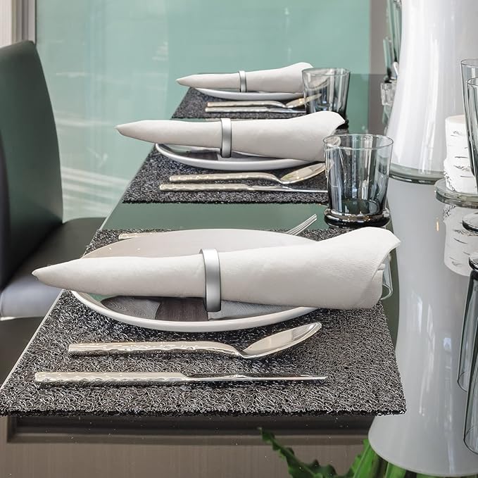 8 Pcs Stainless Steel Napkin Rings Metal Napkin Ring Holders Valentine's Day Modern Serviette Buckles Metallic Adornment for Spring Table Kitchen Dinner Party Wedding(Bright Silver Semicircle)