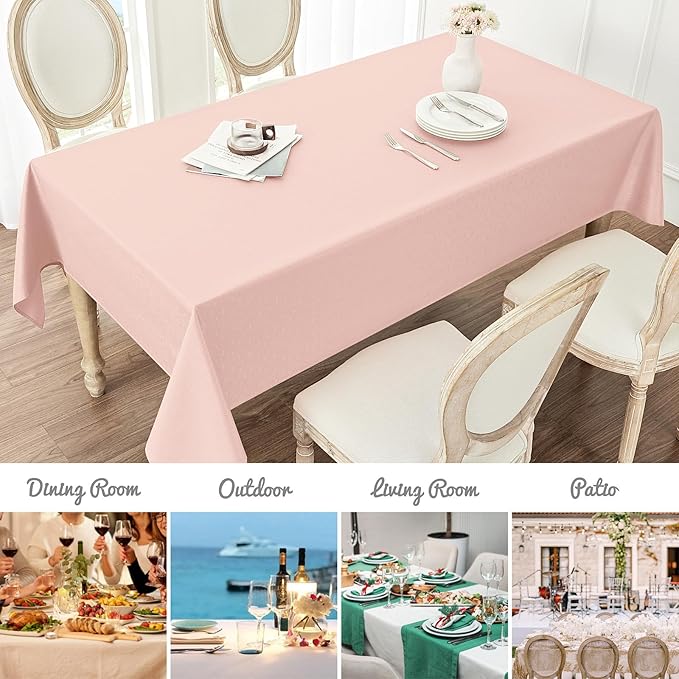 Rectangle 4 Feet Tablecloth 52x70 inch Linen Textured Table Cloth Stain and Wrinkle Resistant Washable Polyester, Decorative Table Cover Waterproof for Dining, Buffet and Camping, Pink