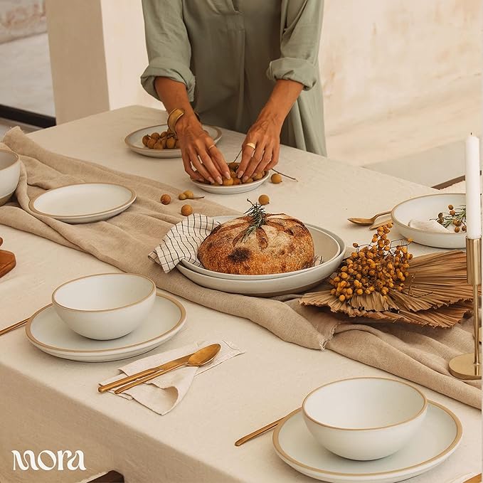 MORA Mega and Giant Serving Dishes Set of 2, 16 inch and 14 inch Ceramic Pottery Oval Platters - Microwave, Oven and Dishwasher Safe - Oat