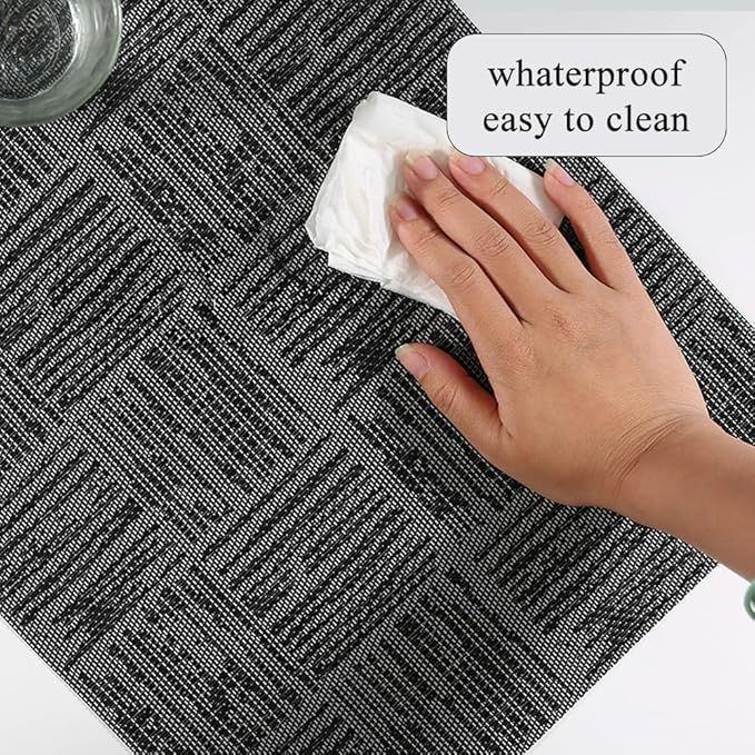 Placemats Set of 8 Plastic Vinyl Place Mats for Dinner Table, No-Slip Wipeable Table Mats Daily Use Patio Kitchen Decoration (18"x12", Grey)
