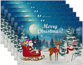 Christmas Santa Claus Deer and Snowman Placemats Set of 6 Washable Table Mats for Kitchen Dining Table,Heat-Resistant Place Mats for Indoor Outdoor Party Holiday Decoration