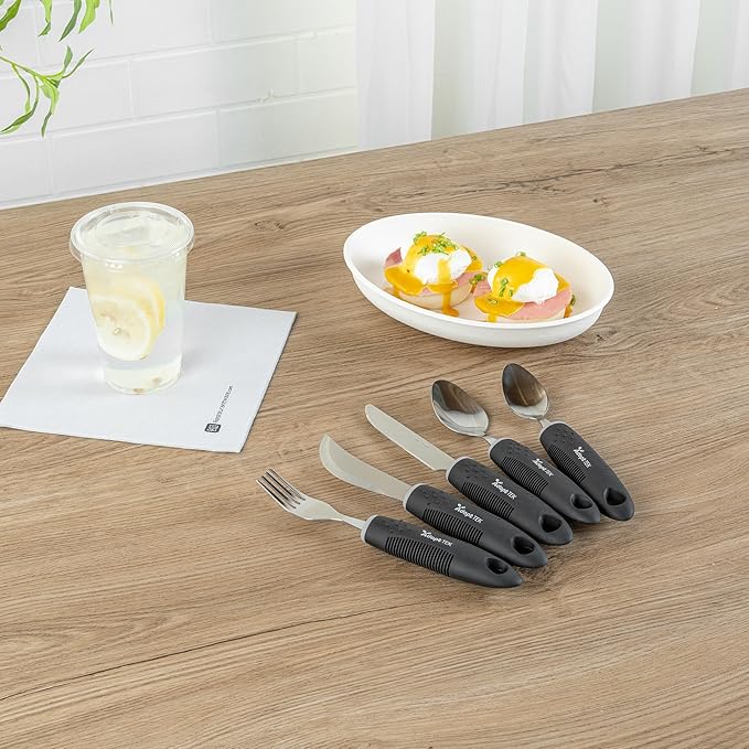 Restaurantware Adaptive Utensils - 1 count Stainless Steel, 9.843 x 5.118 x 1.575 Inches, Ergonomic Eating Aids, Non-Slip Utensil Set for Arthritis, Secure Grip Design, Black