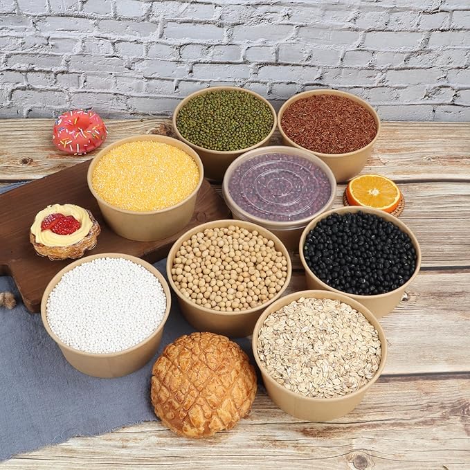 24 oz Disposable Kraft paper bowls with lids, Food containers Soup Bowls Party Supplies Treat Bowls 50 Pack