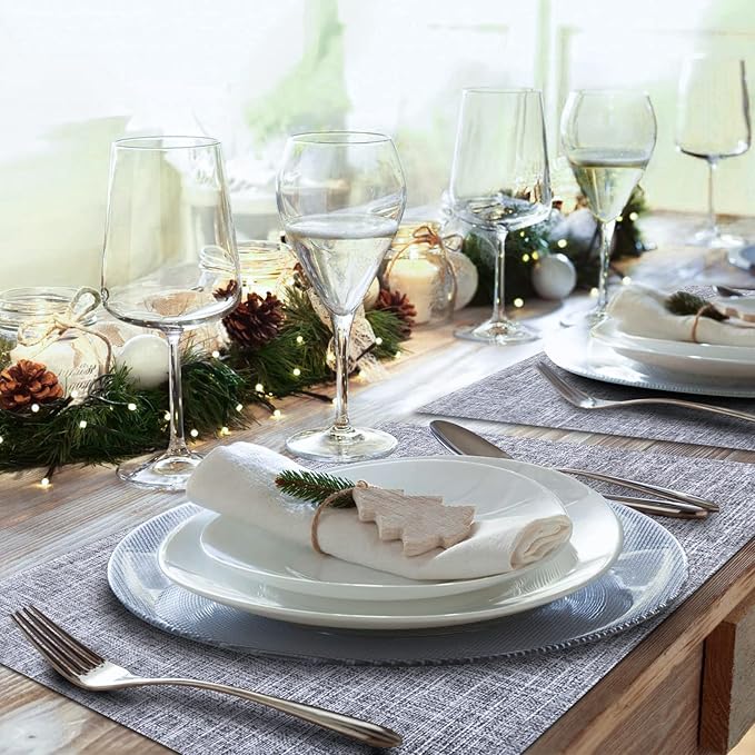 Cloth Placemats Set of 8, Double Thickened Washable Dining Table Mats Place Mats Indoor/Outdoor Linen Place Mats for Dinner Table Durable Table Mats Easy to Clean(Silver Gray)