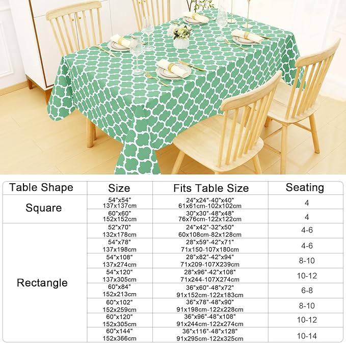Smiry Rectangle Table Cloth, Waterproof Vinyl Tablecloth with Flannel Backing for Rectangle Tables, Wipeable Spillproof Plastic Tablecloths for Dining, Camping and Indoor (60"x84", Sage Green)