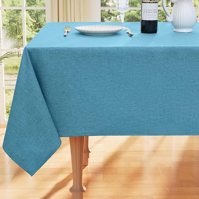 Smiry Rectangle Faux Linen Table Cloth, Waterproof Burlap Fabric Tablecloth, Washable Decorative Farmhouse Table Covers for Kitchen, Dining, Parties, 60x120, Teal
