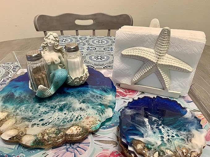 Nautical Metal Napkin Holder for Lunch/Dinner/Beverage Cocktail Napkin Holder For Kitchen/Ocean/Coastal By The Metal Magician (Starfish Sea White)
