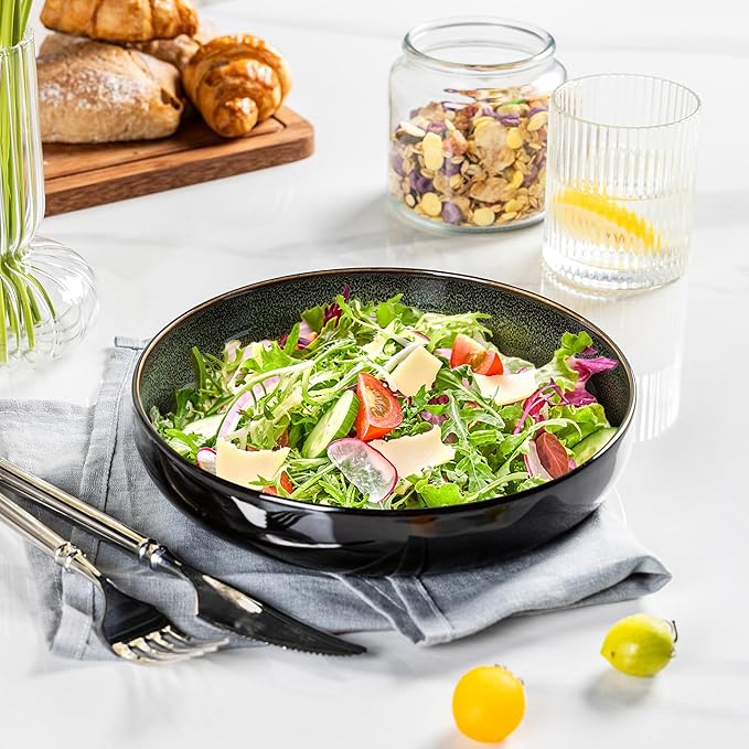 LERATIO 8.5'' Large Ceramic Pasta Bowls, 36oz Pasta Serving Bowls Set of 4 for Kitchen, Wide Bowls for Fruit,Pasta,Salad,Oatmeal,Meal, Microwave Safe, Reactive Glaze