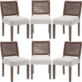 Farmhouse Dining Chairs Set of 6 Linen Fabric Upholstered Accent Side Chair, Mid Century Modern Kitchen & Dining Room Chairs with Woven Rope Back for Home, Living Room, Bedroom - Beige