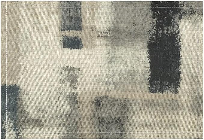 Gradient Placemat Set, Modern Minimal Fashion Abstract Beige Grey Blue Art Oil Painting Brush Strokes Patchwork Pattern Home Decor Linen Table Mats for Dining Room Kitchen Party (17x12in) x2P