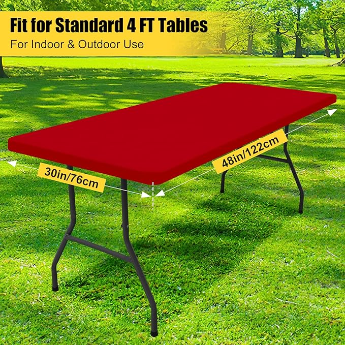 Smiry Rectangle Picnic Table Cloth, Waterproof Elastic Fitted Tablecloths for 4 Foot Tables, Washable Polyester Table Cover for Camping, Indoor and Outdoor (Red, 30"x48")