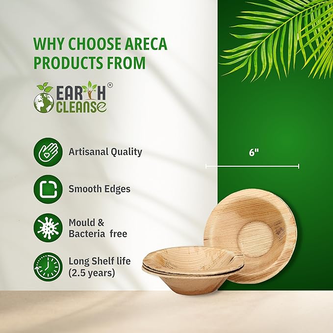6" Areca Palm Leaf Round Bowls Compostable Biodegradable Eco-Friendly Natural Disposable Bowls, Perfect for Picnic Catering, Dessert, and Wedding (Pack of 100)