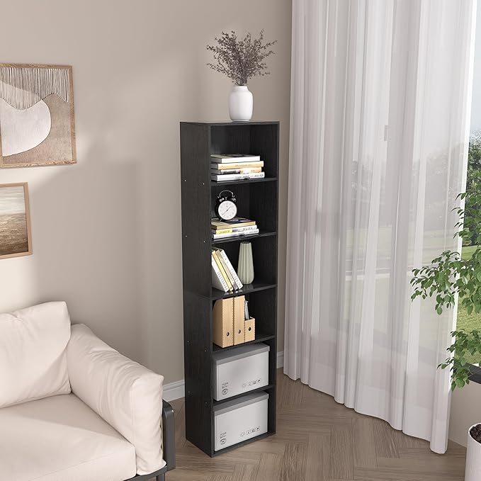 Wooden 6 Cube Storage Organizer, Vintage Brown 6 Cube Storage Shelf, 6 Tier Closet Organizers Storage Cubes Display Cubby for Any Space (Black, 6 Cube-W(15.7inch))