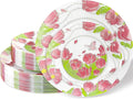 Hioasis 60pcs Plastic Disposable Plates Set - Pink Tulip & Butterfly Pattern with Pearl Trim, 10.25 Dinner & 7.5 Dessert Plates for Wedding,Anniversary,Party and Holiday