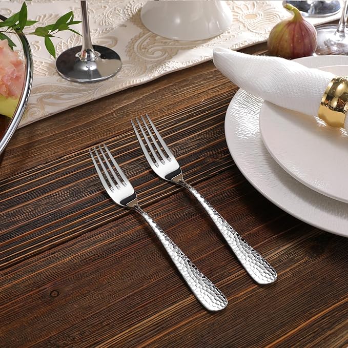 KEAWELL Premium 20/45/65 Piece Louise Hammered Silverware Set with Round Edge, 18/10 Stainless Steel, Service for 4/8/12, Fine Flatware Set, Dishwasher Safe (65)
