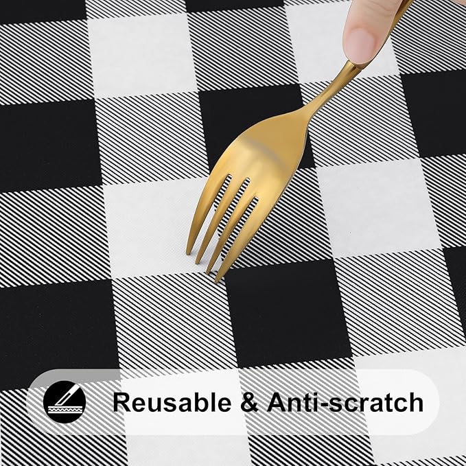 Smiry Square Picnic Table Cloth, Elastic Waterproof Fitted Vinyl Tablecloths, Flannel Backed Buffalo Plaid Table Covers for Dining, Camping, Outdoor (Black and White, 24" x 24")