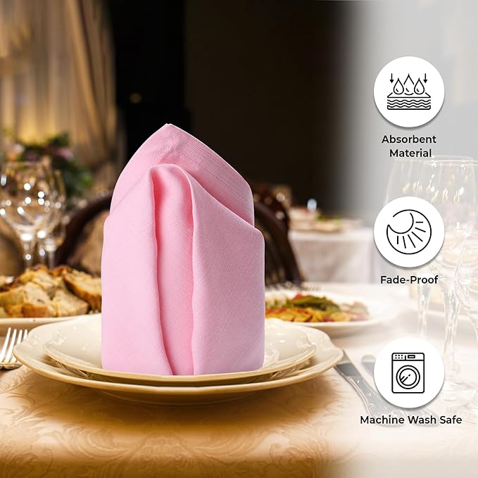 Urban Villa Cloth Napkins Set of 12 (20x20 Inches) 100% Cotton Napkins Cloth Washable Soft Durable Reusable Absorbent Table Dinner Napkins Cloth for Hotel Lunch Restaurant Weddings Parties - Pink