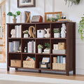12 Cube Storage Organizer, Farmhouse 62 Inch Wide Brown Walnut Display Bookshelf, Wooden 3 Tier Large Open Book Shelf, Vintage Bookcase for Home Office, Cubby Cabinet for Living Room, Office