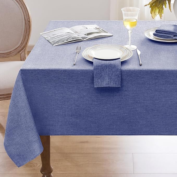 Softalker Extra Long Blue Tablecloths 60x144 inch Rectangular Faux Linen Table cloths Outdoor Waterproof Stain and Wrinkle Resistant Table Cover for 6/8/10 foot Rectangle Dining Table for Easter Party