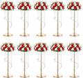 Nuptio Wedding Centerpieces Gold Vases: 10 Pcs 27.6in Tall Crystal Flower Vase Metal Flowers Stand for Party Tables Decorations - Elegant Bulk Weddings Decoration Table Chandelier Centerpiece Stands