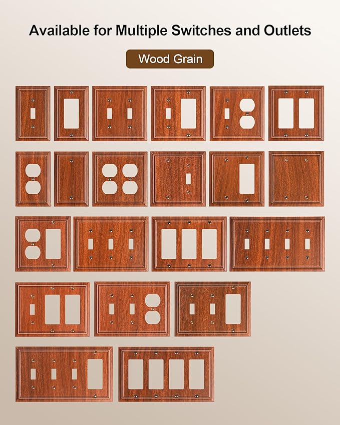 2-Pack Duplex Outlet Cover Plate, Decorative Wood Grain Switch Plates and Outlet Covers, Natural Bamboo Fiber Wall Plates for Electrical Outlets, 1 Gang Receptacle Cover, Corrosion Resistant