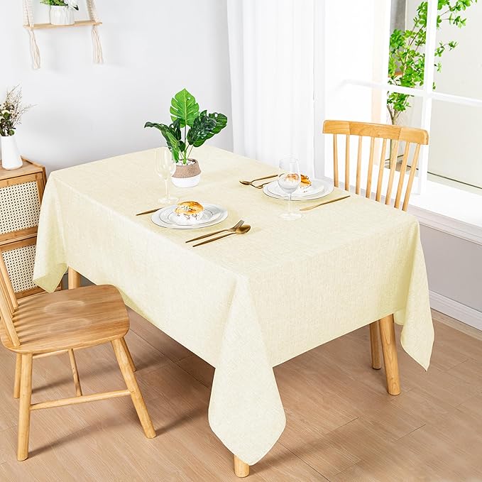 Hiasan Faux Linen Rectangle Tablecloth - Wrinkle and Stain Resistant Washable Table Cloth for Kitchen Dining Room Holiday Table Cover for Dinner, Champagne, 70 x 140 Inch