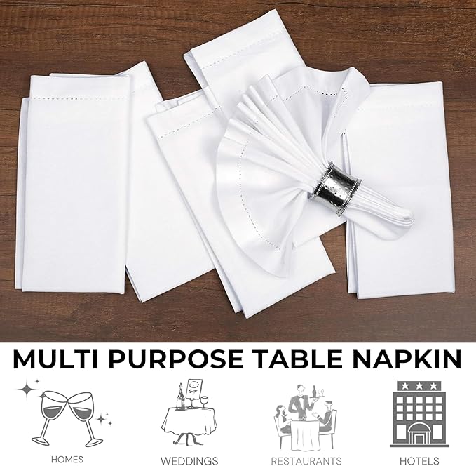 Bedding Craft White Cotton Cloth Dinner Napkins Set of 72 – 18x18 Hemstitched with Mitered Corners – Elegant Machine Washable Fabric Napkins for Weddings, Banquets & Events