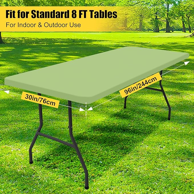 Smiry Rectangle Picnic Table Cloth, Waterproof Elastic Fitted Tablecloths for 8 Foot Tables, Washable Polyester Table Cover for Camping, Indoor and Outdoor (Sage Green, 30"x96")