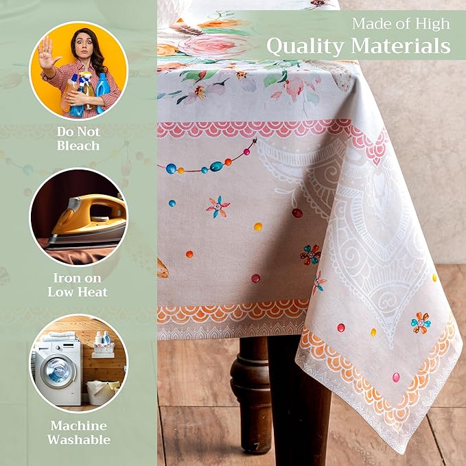 Maison d' Hermine Table Cloth Rectangle Table 100% Cotton 60 x 90 Inches Tablecloth Reusable Decorative for Dining Room Farmhouse Home Valentines Day Decorations Spring Summer - Ibiza - Beige