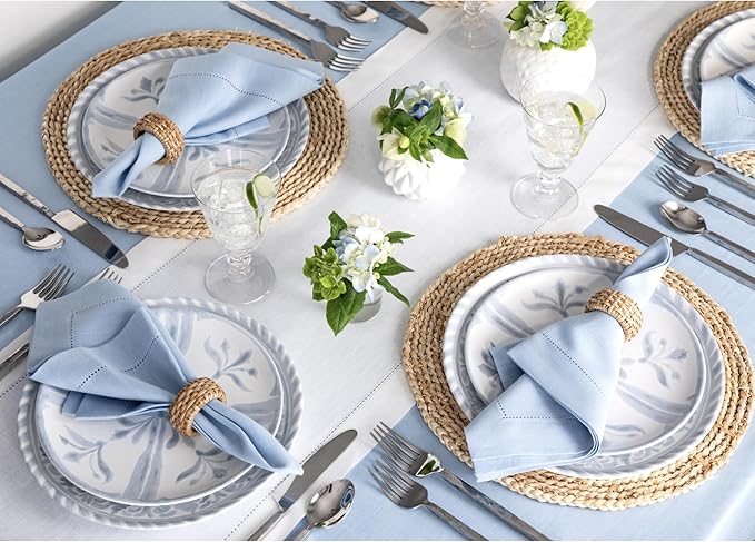 Solino Home Linen White Table Runner 72 Inches Long - 100% Pure Linen Hemstitch Table Runner 14 x 72 Inch for Dresser, Dining, Valentines, Spring, Easter - Classic Hemstitch