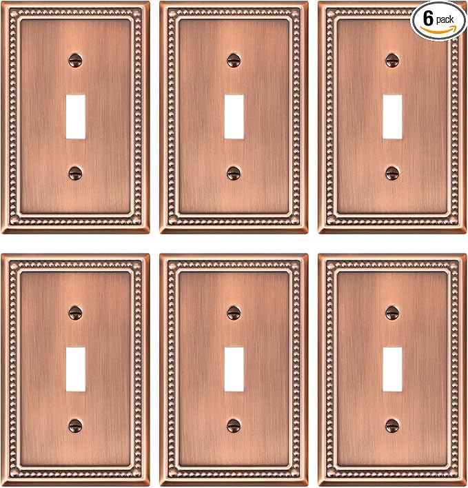6-Pack Single Toggle Light Switch Cover Plate, Pearls Decorative Switch Plate Covers, Antique Copper 1 Gang Metal Wall Plate, Corrosion Resistant