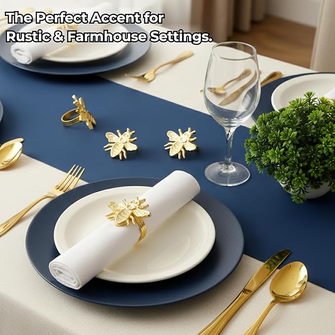 ALPHA Living HOME Decorative Bee Napkin Rings - 12 Pcs Premium Metal Napkin Rings Table Decor Napkin Ring, Dining Cloth Napkin Holder for Wedding, Party, Christmas, Everyday Dining (Gold)
