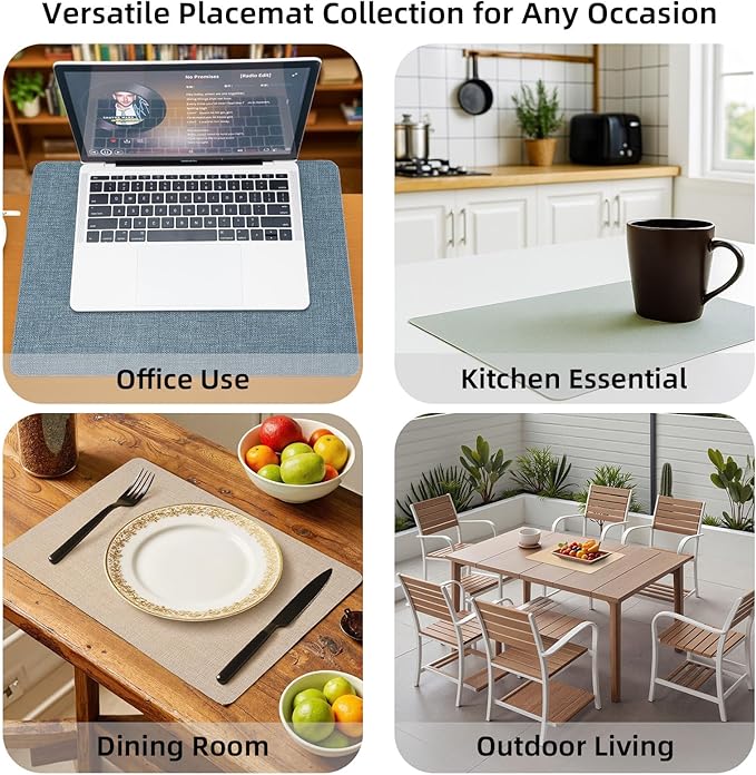 Heat Resistant Placemats Set of 4, 17x12in Waterproof Wipeable Faux Leather Non Slip Table Mats, Easy to Clean, Stain Resistant, for Kitchen Dining Room-– Warm Tan