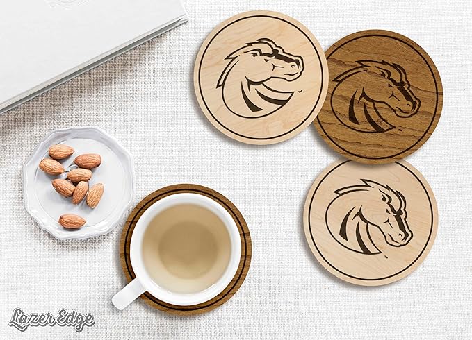 LazerEdge Boise State Broncos Wooden Coaster Set - Maple Wood - Officially Licensed Product - 4-Pack