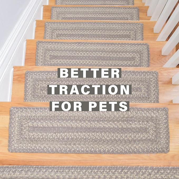 Homespice Grey Cloud Jute Braided Stair Treads for Wooden Steps, Warm Farmhouse Decor, Set of 13, Grey 8x28 Rectangle Rug for Stairs - Easy to Clean, Tightly Stitched and Durable