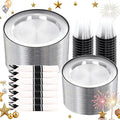 SUT 350 Pcs Black and Clear Plastic Dinnerware Set for 50 Guests, Include: 50 Dinner Plates, 50 Dessert Plates, 50 Pre Rolled Napkins With Silverware, 50 Cups, Disposable Plates for Party