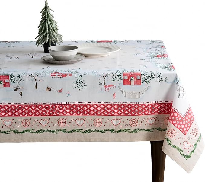 Maison d' Hermine Table Cloth Rectangle Table 100% Cotton 54 x 72 Inches Fall Tablecloth Reusable Everyday Use for Thanksgiving Christmas Decorations Dining Farmhouse Party (Rural Christmas)