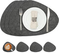 Placemats and Coasters, Washable Reversible Placemats Round Faux Leather Wipeable Place Mats Non Slip Heat Resistant Indoor Outdoor Table Mats (Set of 4, Gray)