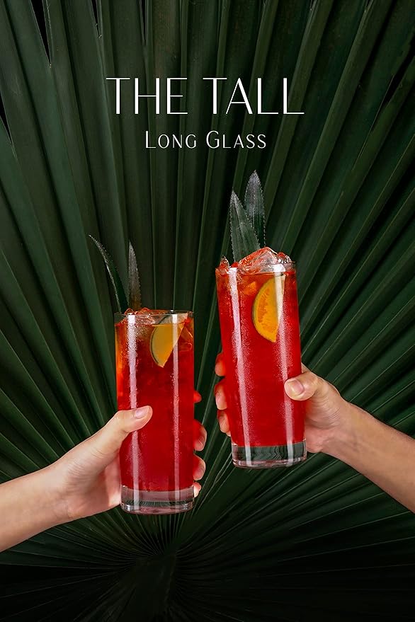 LEMONSODA Premium Highball Glass Set - Elegant Tom Collins 15oz Glasses Set of 6 Tall Drinking Water Glasses - Bar Glassware for Cocktail, Mojito, Whiskey (Set of 6)