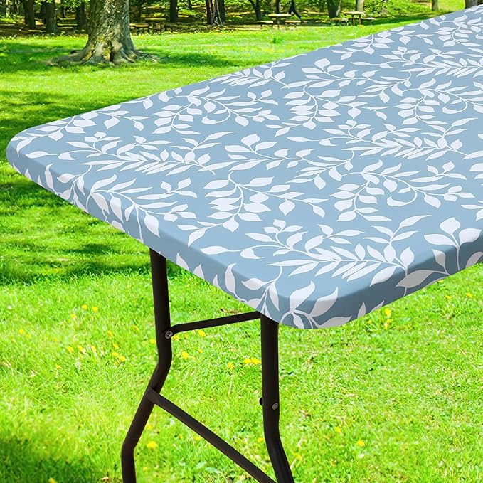 Smiry Rectangle Table Cloth Cover, Waterproof Elastic Fitted Picnic Tablecloth for 6 Foot Tables, Wipeable Flannel Backed Vinyl Tablecloths for Camping, Dining, Outdoor (Baby Blue, 30" x 72")