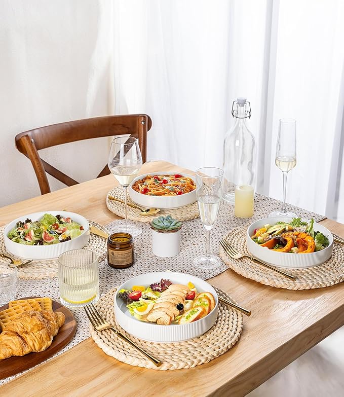 theterra 7.5'' Ceramic Pasta Bowls, Salad Bowls Set of 4, Stoneware Serving Bowls for Fruits, Noodle, Dinner, House-warming Wedding Present, Bright White