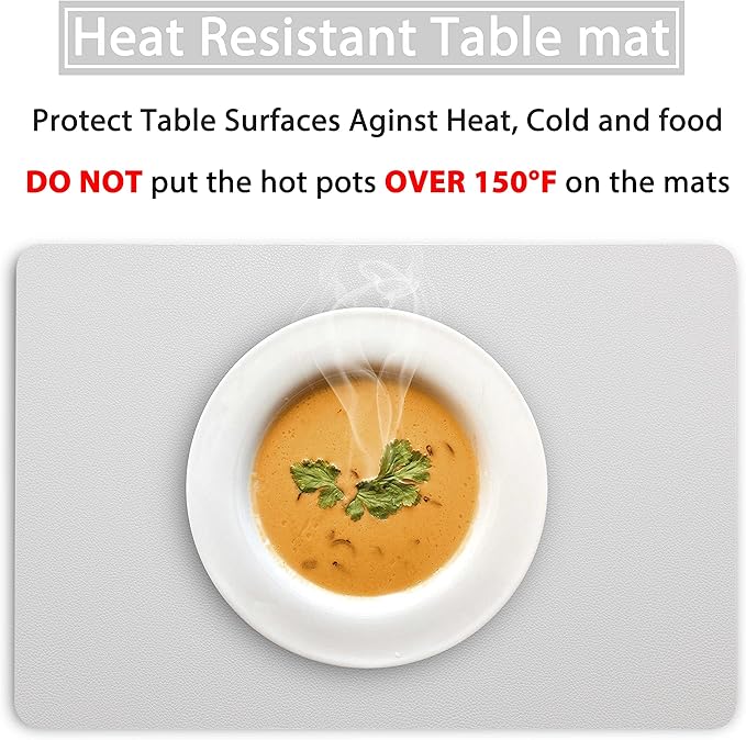 Wipeable Placemats Leather Table Mats Waterproof Heat-Resistant Easy to Clean for Dining Table Set Kitchen Table (2, Slate Grey)