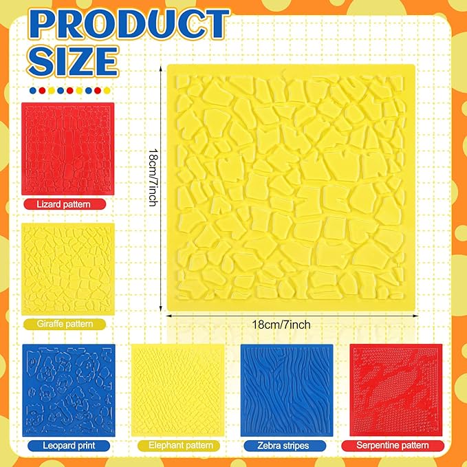 Colingmill 6 Set Textured Rubbing Plates for Kids Art 7 Inch Animal Texture Rubbing Plates Snake Giraffe Zebra Lizard Elephant Leopard Skins Painting for Art Projects DIY Fun Gift
