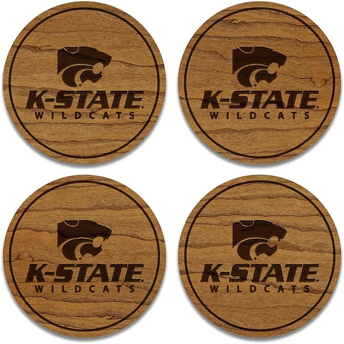 LazerEdge Kansas State Wildcats Wooden Coaster Set - Cherry Wood - Officially Licensed Product - 4-Pack