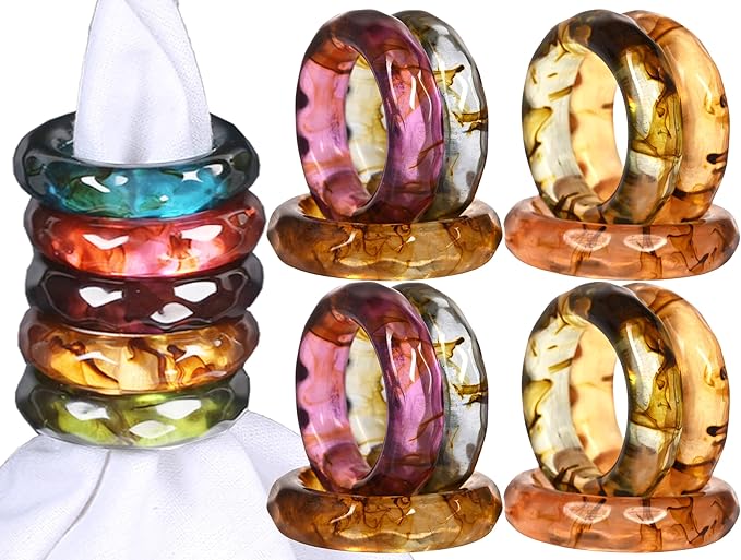 CLEENTABLE Epoxy Resin Napkin Holders for Cloth Napkins Set of 12 - Decorative Napkin Holders for Weddings, Parties & Everyday Dining - Diamond-Top Design in 6 Assorted Pastel Colors