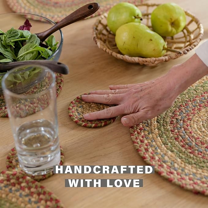 Homespice Azalea Jute Braided Oval Placemats, Warm Country Primitive Decor, Set of 6, 13x19 Multicolor Table Mats - Vibrant Colors, Durable, Easy to Clean and Protects Furniture