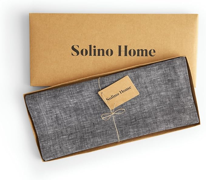 Solino Home Linen Chambray Black Table Runner 108 Inches Long - Athena, 100% Pure Linen Dining Table Runner 14 x 108 Inch for Winter