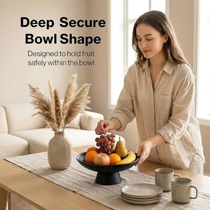 Modern Concrete Fruit Bowl for Kitchen Counter – Decorative Pedestal Bowl, 11.2” Wide Minimalist Fruit Tray for Home Décor, Table Decor, Entryway Key Bowl