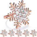 ZeeDix Christmas Snowflake Napkin Rings Set of 6- Rose Gold Rustic Dinner Tables Setting Decoration for Wedding Receptions, Christmas Holiday Party Dinner Parties